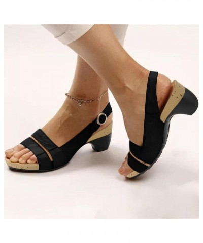 Casual Low Heeled Sandals For Women Tap Dance Shoes Slides Women Sandals Black Heeled Sandals For Women Casua C-black $27.69 ...