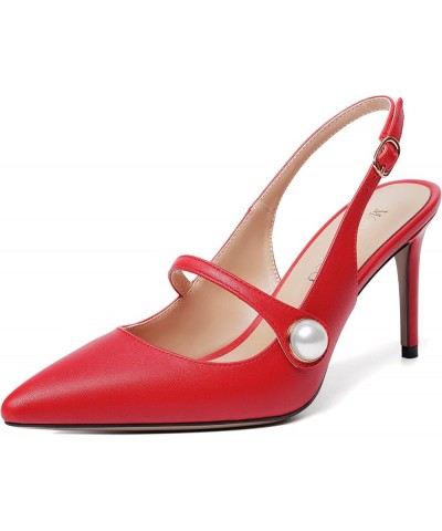 Womens Matte Party Sexy Fashion Slingback Pointed Toe Sandals Stiletto High Heel Pumps Dress Shoes 3.5 Inch Red $47.18 Pumps