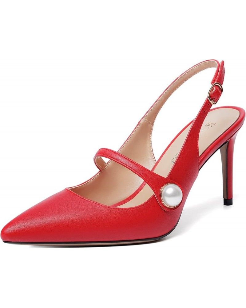 Womens Matte Party Sexy Fashion Slingback Pointed Toe Sandals Stiletto High Heel Pumps Dress Shoes 3.5 Inch Red $47.18 Pumps