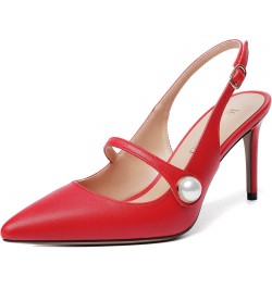 Womens Matte Party Sexy Fashion Slingback Pointed Toe Sandals Stiletto High Heel Pumps Dress Shoes 3.5 Inch Red $47.18 Pumps