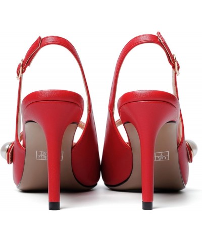 Womens Matte Party Sexy Fashion Slingback Pointed Toe Sandals Stiletto High Heel Pumps Dress Shoes 3.5 Inch Red $47.18 Pumps