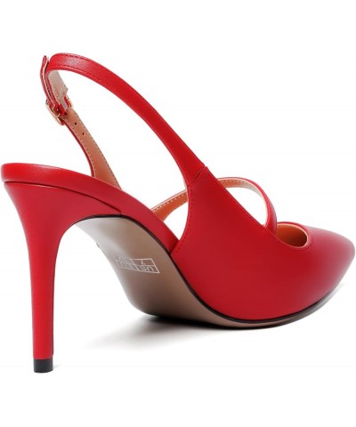 Womens Matte Party Sexy Fashion Slingback Pointed Toe Sandals Stiletto High Heel Pumps Dress Shoes 3.5 Inch Red $47.18 Pumps