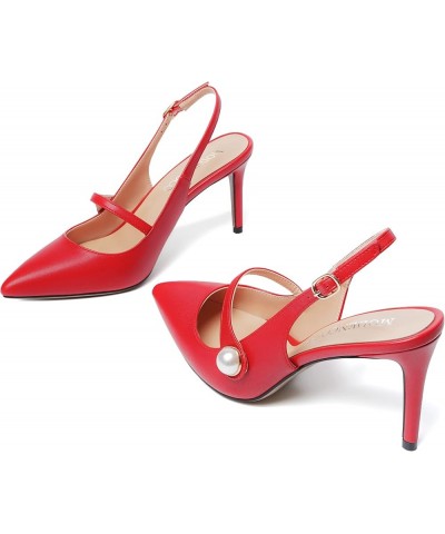 Womens Matte Party Sexy Fashion Slingback Pointed Toe Sandals Stiletto High Heel Pumps Dress Shoes 3.5 Inch Red $47.18 Pumps