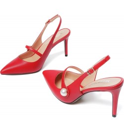 Womens Matte Party Sexy Fashion Slingback Pointed Toe Sandals Stiletto High Heel Pumps Dress Shoes 3.5 Inch Red $47.18 Pumps