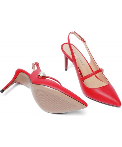 Womens Matte Party Sexy Fashion Slingback Pointed Toe Sandals Stiletto High Heel Pumps Dress Shoes 3.5 Inch Red $47.18 Pumps