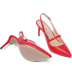 Womens Matte Party Sexy Fashion Slingback Pointed Toe Sandals Stiletto High Heel Pumps Dress Shoes 3.5 Inch Red $47.18 Pumps