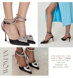 Rhinestone Heels For Women Stiletto Heel Three Heart Clear Heels Strappy Sandals Pointed Toe Ankle Strap Wedding Party Pumps ...