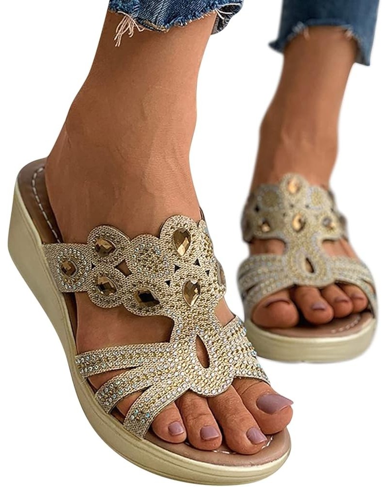 Sandals for Women Dressy Summer,Women's Slip On Rhinestones Round Toe Flip Flops Sandals Pumps Shine Beach Sandals Z13 Gold $...