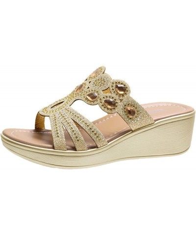 Sandals for Women Dressy Summer,Women's Slip On Rhinestones Round Toe Flip Flops Sandals Pumps Shine Beach Sandals Z13 Gold $...