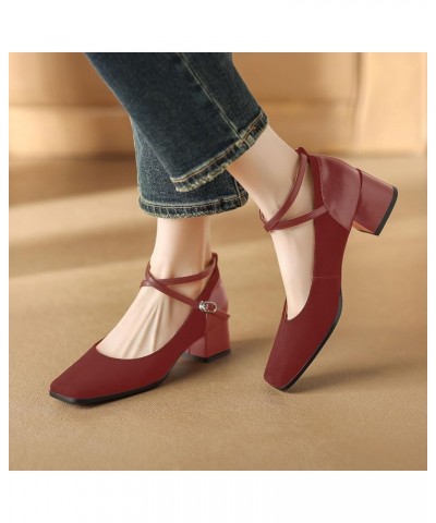 Women's Chunky Heel Pumps Closed Square Toe Cross Ankle Strap Low Block Heels Fashion Patchwork Buckle Party Wedding Prom Dre...