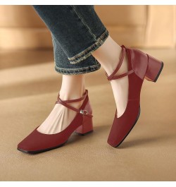 Women's Chunky Heel Pumps Closed Square Toe Cross Ankle Strap Low Block Heels Fashion Patchwork Buckle Party Wedding Prom Dre...