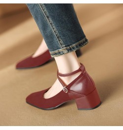 Women's Chunky Heel Pumps Closed Square Toe Cross Ankle Strap Low Block Heels Fashion Patchwork Buckle Party Wedding Prom Dre...