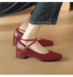 Women's Chunky Heel Pumps Closed Square Toe Cross Ankle Strap Low Block Heels Fashion Patchwork Buckle Party Wedding Prom Dre...