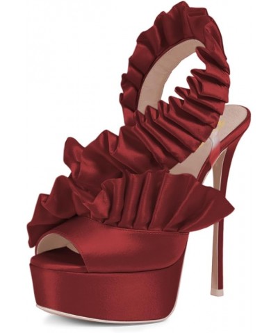 Women Fashion Stiletto Heels Slingback Ruffle Pumps Peep Toe Ladies Elegant Formal Prom Dress Date Shoes Size 4-16 US Red $31...