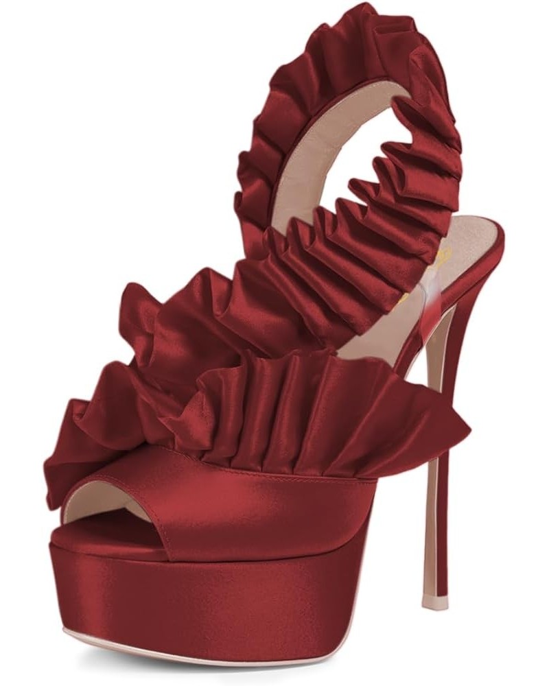 Women Fashion Stiletto Heels Slingback Ruffle Pumps Peep Toe Ladies Elegant Formal Prom Dress Date Shoes Size 4-16 US Red $31...