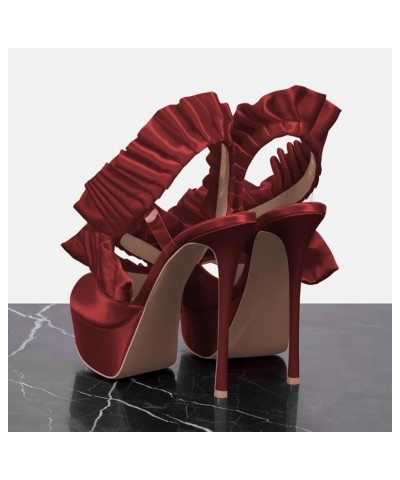 Women Fashion Stiletto Heels Slingback Ruffle Pumps Peep Toe Ladies Elegant Formal Prom Dress Date Shoes Size 4-16 US Red $31...