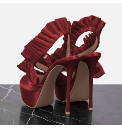 Women Fashion Stiletto Heels Slingback Ruffle Pumps Peep Toe Ladies Elegant Formal Prom Dress Date Shoes Size 4-16 US Red $31...