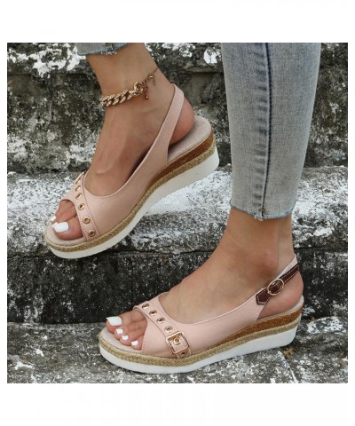 Women's Two Strap Heeled Sandal Gladiator Flat Sandals Flip Flops Pump Sandals Adjustable Ankle Strap for Women Pink $11.99 S...