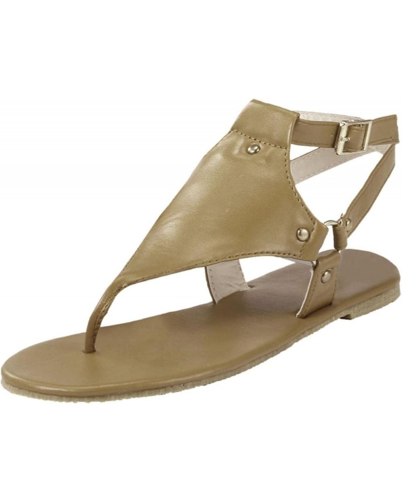 Womens Sandals Dressy Thong Ankle Strap Sandals Buckle Open Toe Comfortable Flip Flops Beach Shoes A22 Gold $6.28 Sandals