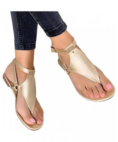 Womens Sandals Dressy Thong Ankle Strap Sandals Buckle Open Toe Comfortable Flip Flops Beach Shoes A22 Gold $6.28 Sandals