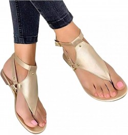 Womens Sandals Dressy Thong Ankle Strap Sandals Buckle Open Toe Comfortable Flip Flops Beach Shoes A22 Gold $6.28 Sandals