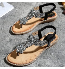 Women Low Wedge Flats Sandals Walking Platform Sandals Summer Platform Slip Ons Bohemian Rhinestone Beaded Dress Shoes Xiezi-...