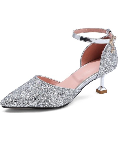 Bride Stiletto Kitten Heels Pointed Toe Wedding Sandals Silver $29.86 Sandals