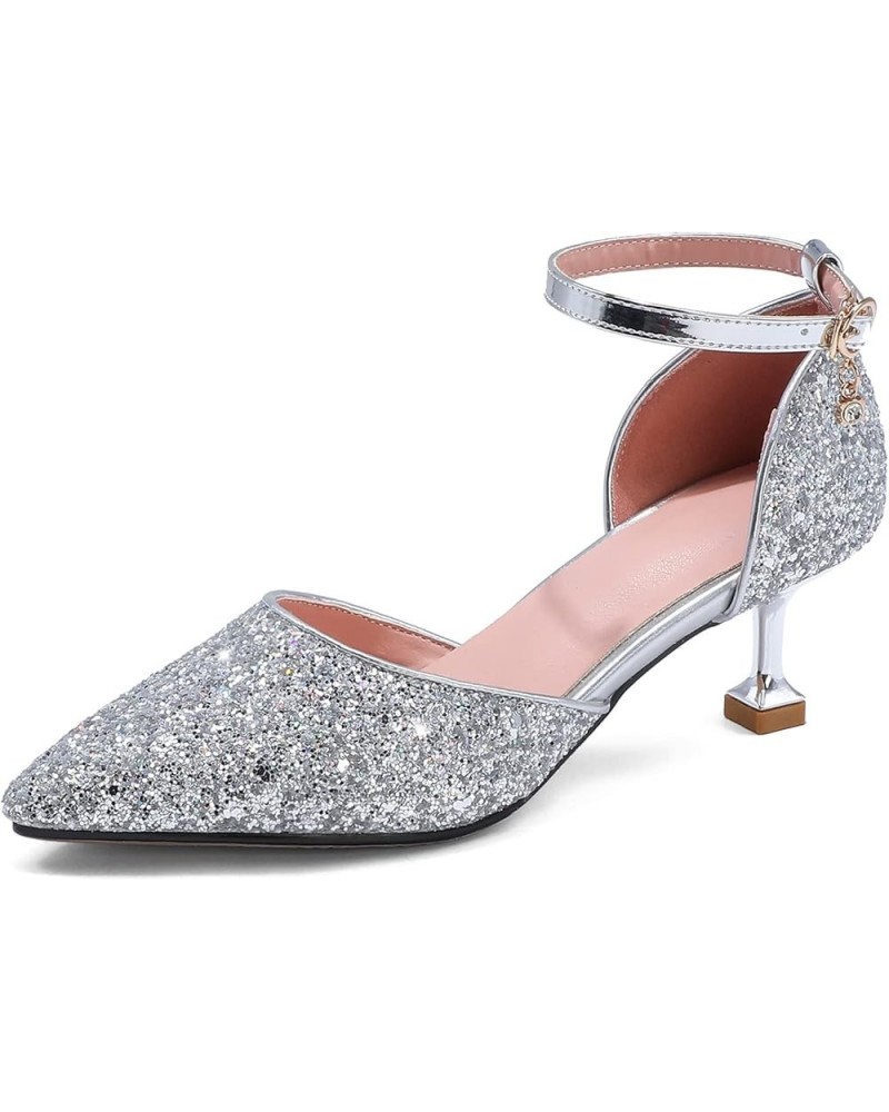 Bride Stiletto Kitten Heels Pointed Toe Wedding Sandals Silver $29.86 Sandals