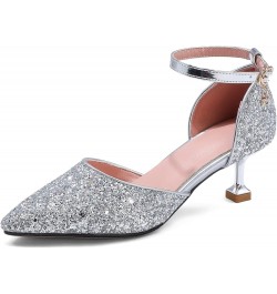 Bride Stiletto Kitten Heels Pointed Toe Wedding Sandals Silver $29.86 Sandals