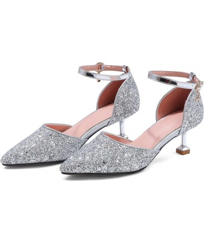 Bride Stiletto Kitten Heels Pointed Toe Wedding Sandals Silver $29.86 Sandals