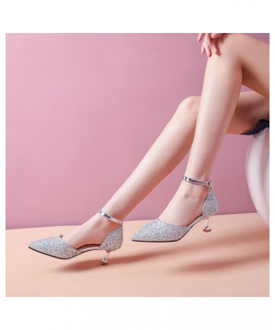 Bride Stiletto Kitten Heels Pointed Toe Wedding Sandals Silver $29.86 Sandals