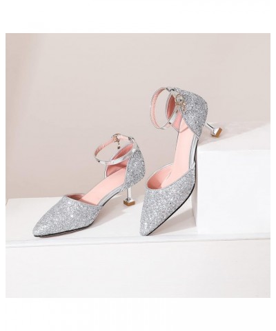 Bride Stiletto Kitten Heels Pointed Toe Wedding Sandals Silver $29.86 Sandals