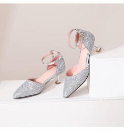 Bride Stiletto Kitten Heels Pointed Toe Wedding Sandals Silver $29.86 Sandals