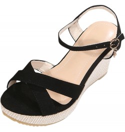 Women'S Wedge Platform Sandals Open Toe Buckle Ankle Strap Espadrilles Flatform Wedge Casual Sandal Beach Sandals-02-black $3...