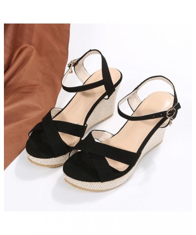 Women'S Wedge Platform Sandals Open Toe Buckle Ankle Strap Espadrilles Flatform Wedge Casual Sandal Beach Sandals-02-black $3...