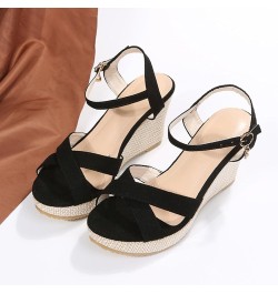 Women'S Wedge Platform Sandals Open Toe Buckle Ankle Strap Espadrilles Flatform Wedge Casual Sandal Beach Sandals-02-black $3...