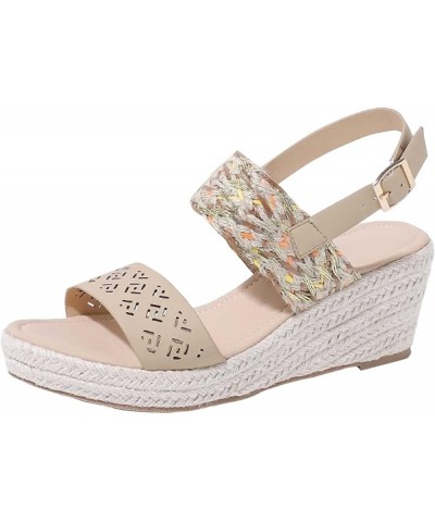 Women's Heels Women Sandals Summer New Pattern Fashion Open Toe Breathable Thick Bottom Wedge Non Slip Buckle Beige $32.77 At...