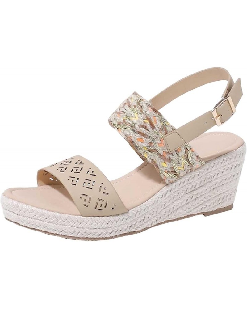 Women's Heels Women Sandals Summer New Pattern Fashion Open Toe Breathable Thick Bottom Wedge Non Slip Buckle Beige $32.77 At...