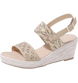 Women's Heels Women Sandals Summer New Pattern Fashion Open Toe Breathable Thick Bottom Wedge Non Slip Buckle Beige $32.77 At...