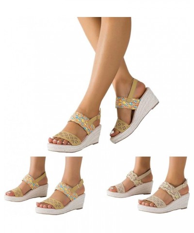 Women's Heels Women Sandals Summer New Pattern Fashion Open Toe Breathable Thick Bottom Wedge Non Slip Buckle Beige $32.77 At...