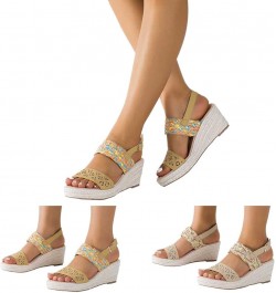 Women's Heels Women Sandals Summer New Pattern Fashion Open Toe Breathable Thick Bottom Wedge Non Slip Buckle Beige $32.77 At...