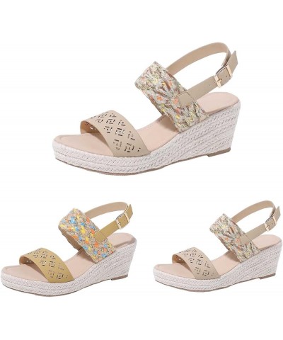 Women's Heels Women Sandals Summer New Pattern Fashion Open Toe Breathable Thick Bottom Wedge Non Slip Buckle Beige $32.77 At...