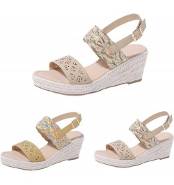 Women's Heels Women Sandals Summer New Pattern Fashion Open Toe Breathable Thick Bottom Wedge Non Slip Buckle Beige $32.77 At...