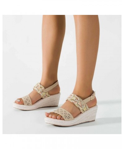 Women's Heels Women Sandals Summer New Pattern Fashion Open Toe Breathable Thick Bottom Wedge Non Slip Buckle Beige $32.77 At...