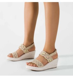 Women's Heels Women Sandals Summer New Pattern Fashion Open Toe Breathable Thick Bottom Wedge Non Slip Buckle Beige $32.77 At...