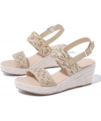 Women's Heels Women Sandals Summer New Pattern Fashion Open Toe Breathable Thick Bottom Wedge Non Slip Buckle Beige $32.77 At...