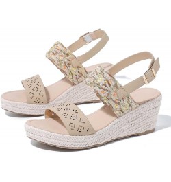 Women's Heels Women Sandals Summer New Pattern Fashion Open Toe Breathable Thick Bottom Wedge Non Slip Buckle Beige $32.77 At...