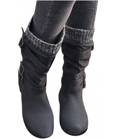 Retro Women Chunky Heels Buckle Strap Middle Tube Booties Round Toe Boots Z 03-black $22.89 Outdoor Shoes