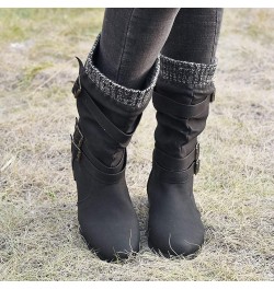 Retro Women Chunky Heels Buckle Strap Middle Tube Booties Round Toe Boots Z 03-black $22.89 Outdoor Shoes