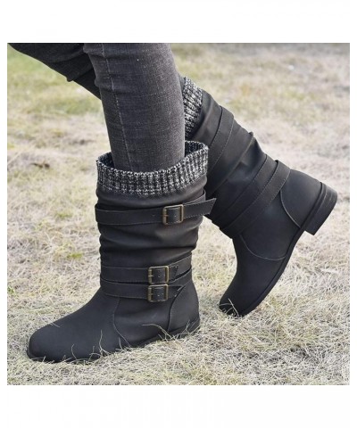 Retro Women Chunky Heels Buckle Strap Middle Tube Booties Round Toe Boots Z 03-black $22.89 Outdoor Shoes